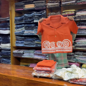 Orange Sleeveless V-Neck Vest with White Embroidered Edges and Button Closure