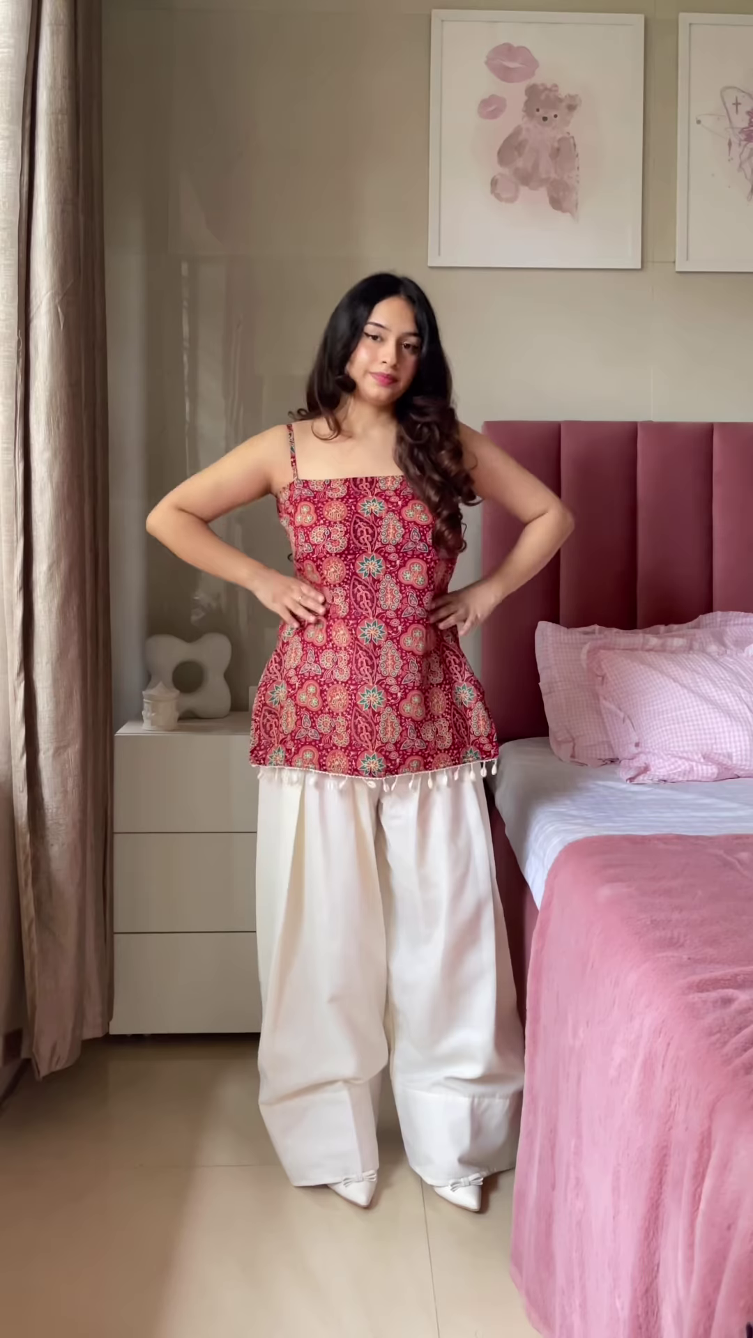 Pink Floral Printed Top with Light Blue Jeans β Casual Ethnic Fusion Wear for Women - Image 7