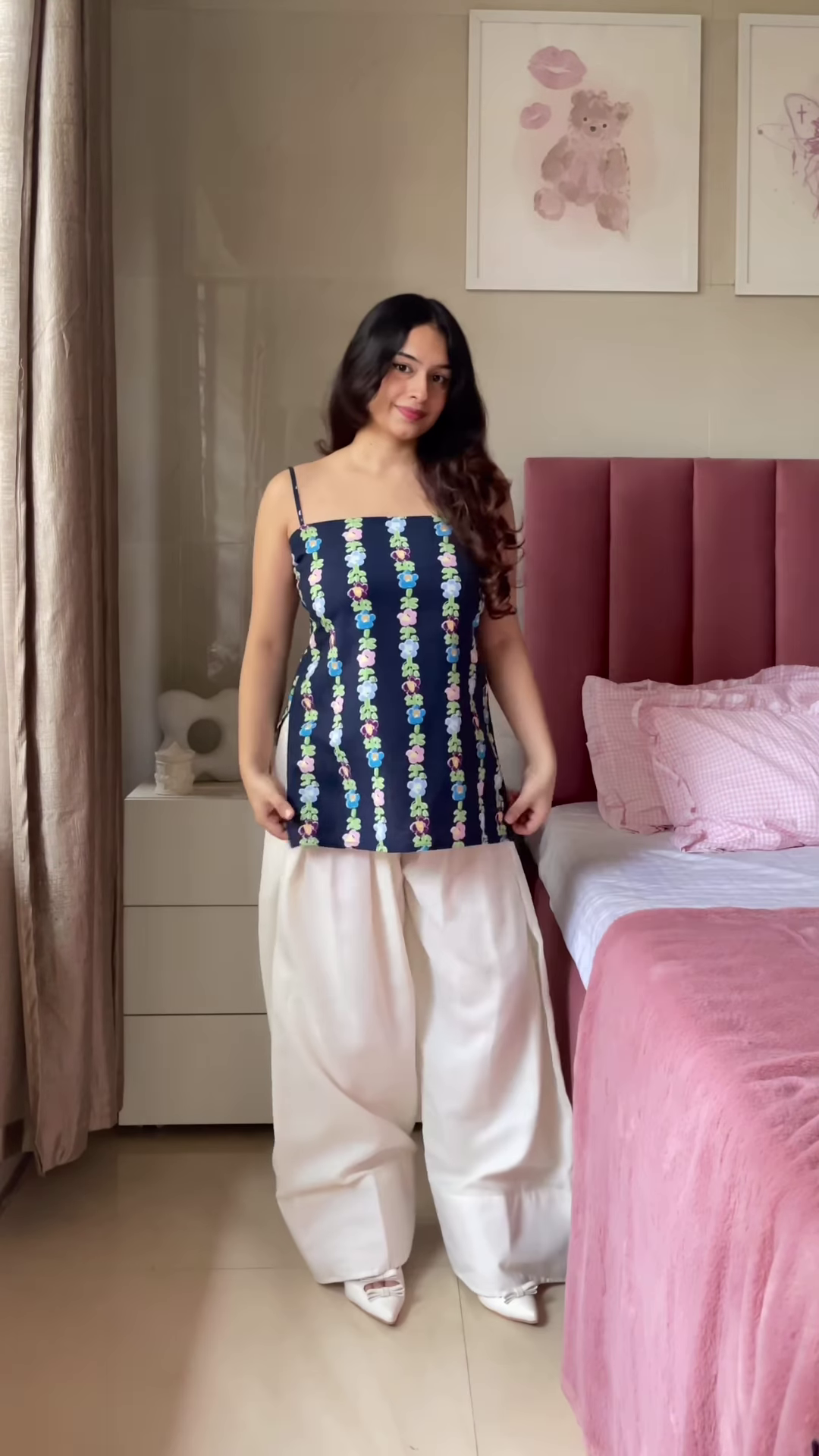 Pink Floral Printed Top with Light Blue Jeans β Casual Ethnic Fusion Wear for Women - Image 2