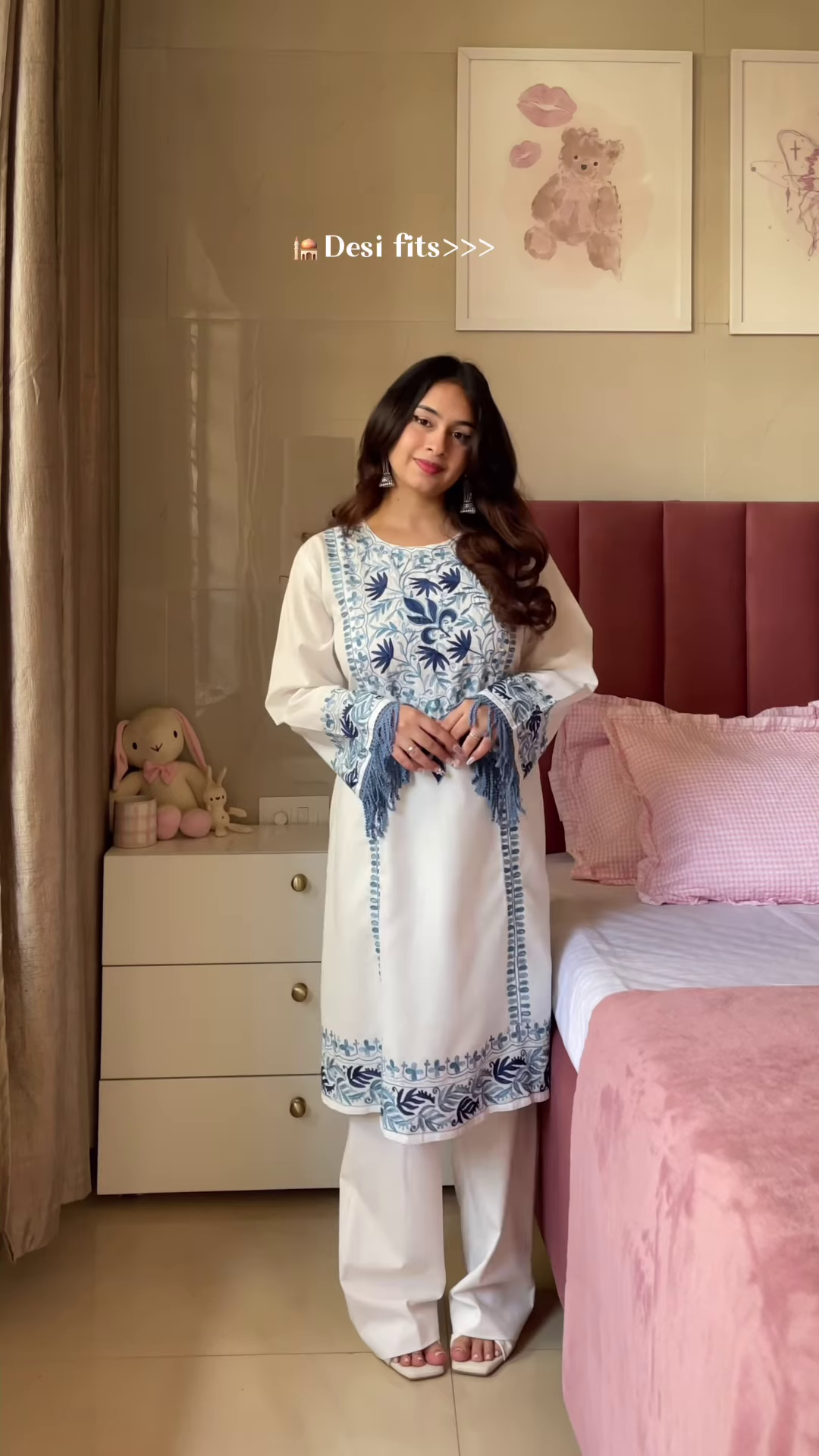 Dark Blue Embroidered Kurta with White Pants β Elegant Desi Outfit for Women - Image 4