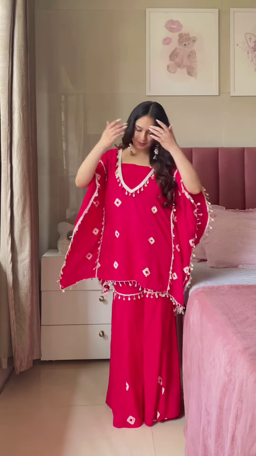 Blue Floral Kurta Set with Pom-Pom Dupatta โ Ethnic Casualwear for Women - Image 2