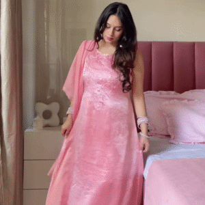 Pink Embroidered Anarkali Dress with Dupatta – Elegant Ethnicwear for Women