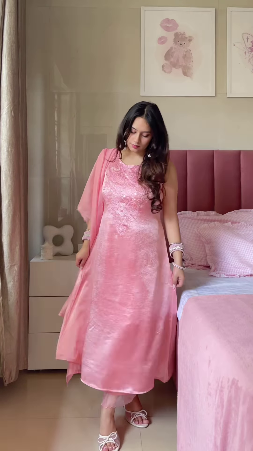 Pink Embroidered Anarkali Dress with Dupatta β Elegant Ethnicwear for Women