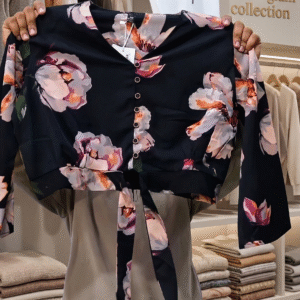 Black Floral Tie-Up Crop Top & Skirt Co-Ord Set