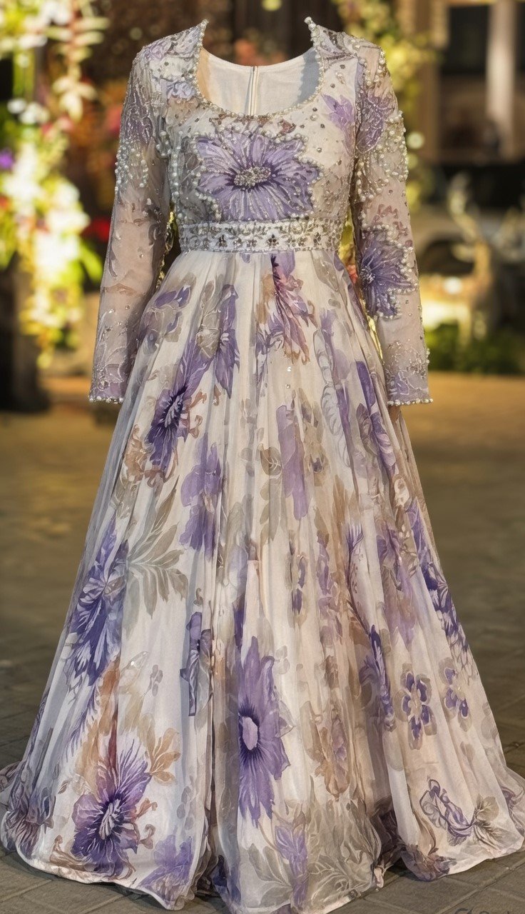 Lavender Bloom Designer Net Gown