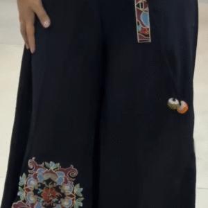 Midnight Charm Embroidered Wide-Leg Palazzo Pants