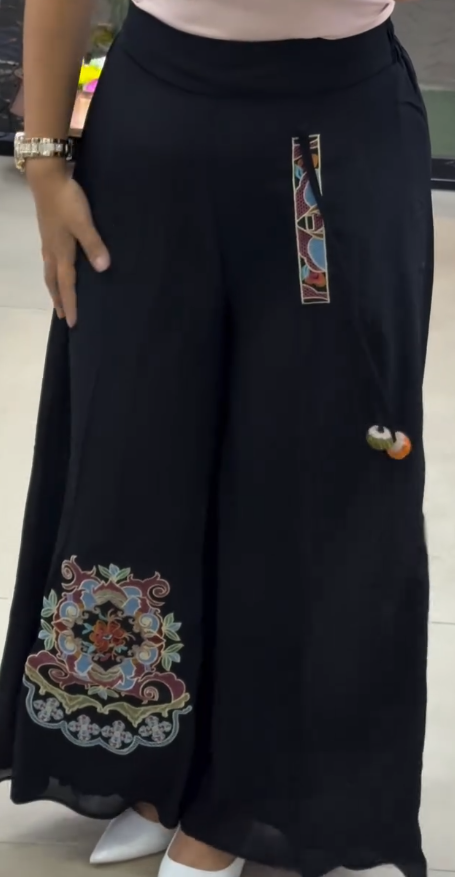 Midnight Charm Embroidered Wide-Leg Palazzo Pants