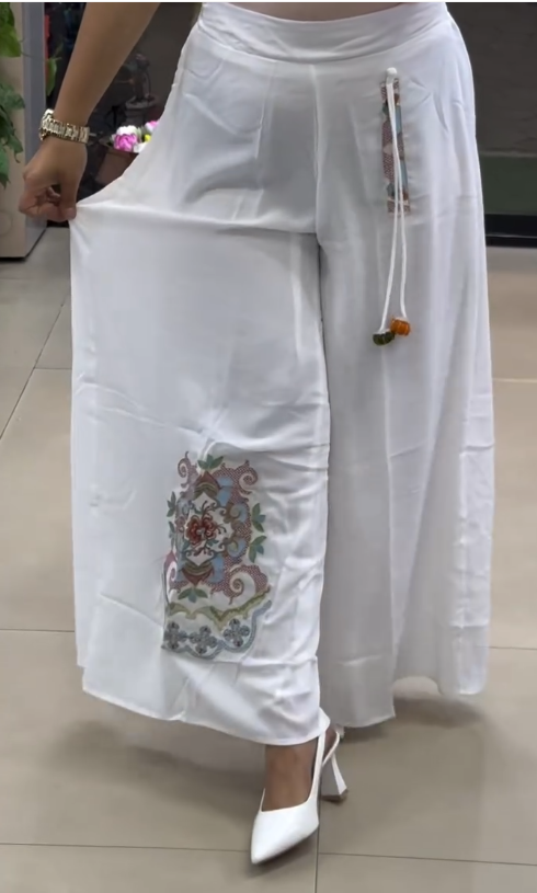 Midnight Charm Embroidered Wide-Leg Palazzo Pants - Image 2