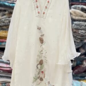 Elegant White Embroidered Kurti Palazzo Set