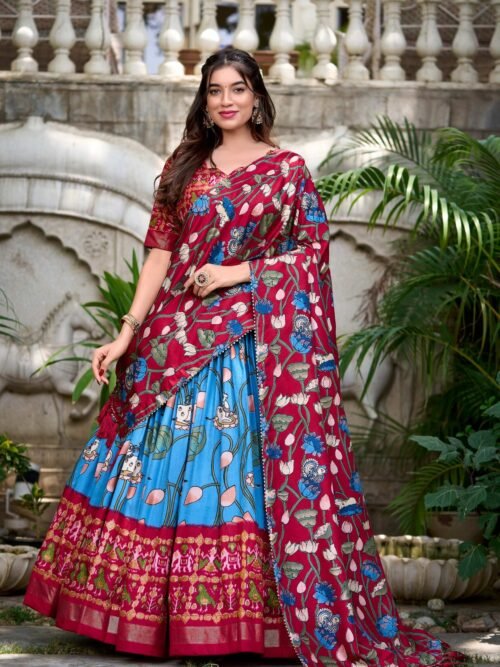 Tussar Silk Lehenga Choli with Pichwai and Patola Prints
