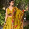 Mustard Color Floral Print With Foil Work Viscose Chanderi Lehenga Choli