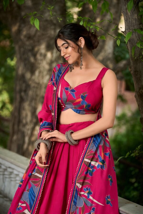 Embrace Elegance: Rani Pink Floral Print Lehenga