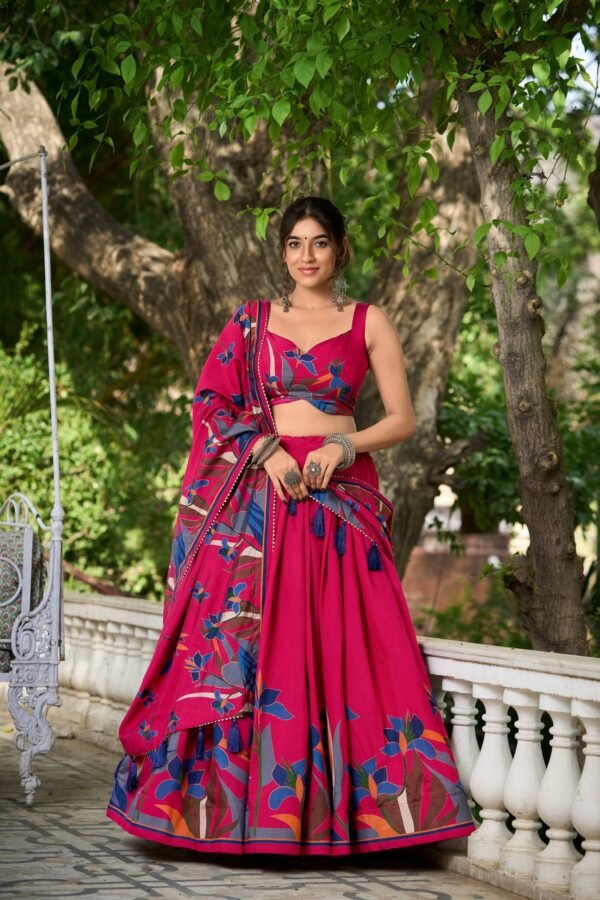 Embrace Elegance: Rani Pink Floral Print Lehenga