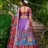 Lavender Color Kalamkari Print With Zari Weaving Dola Silk Voni Lehenga Choli