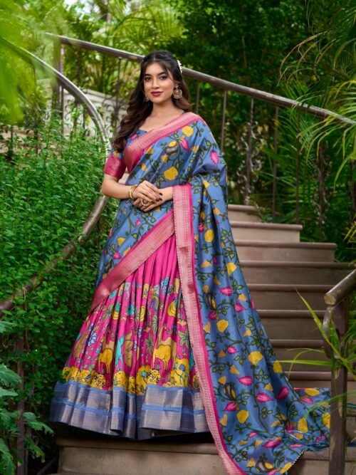 Captivating Pink Kalamkari Ensemble South Indian Elegance