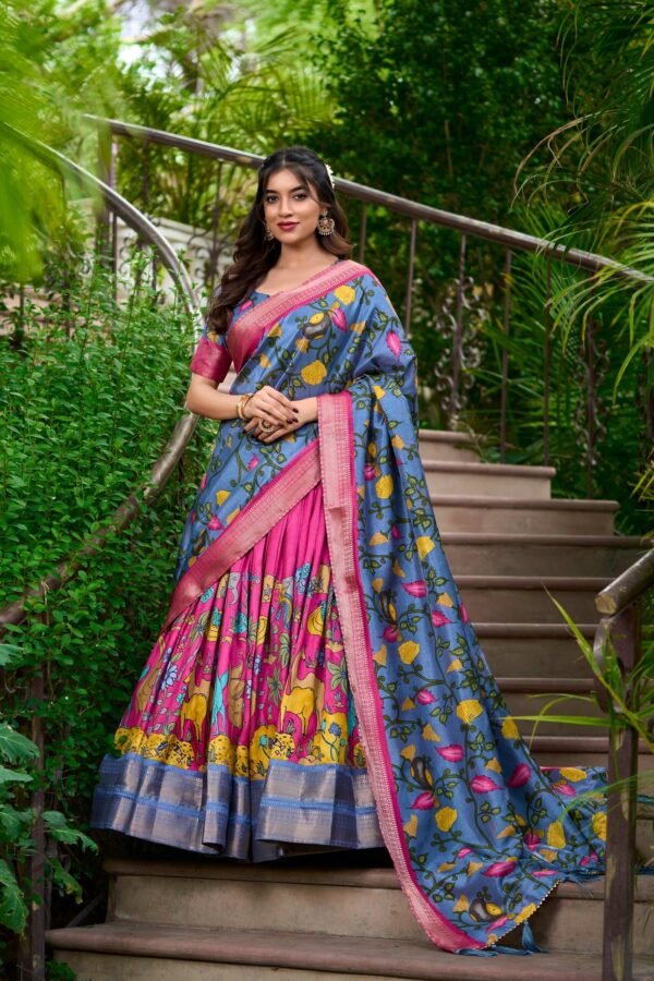 Captivating Pink Kalamkari Ensemble South Indian Elegance