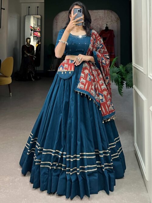 Firozi Color Plain With Gota Patti Cotton Garba Collection by Suratikart