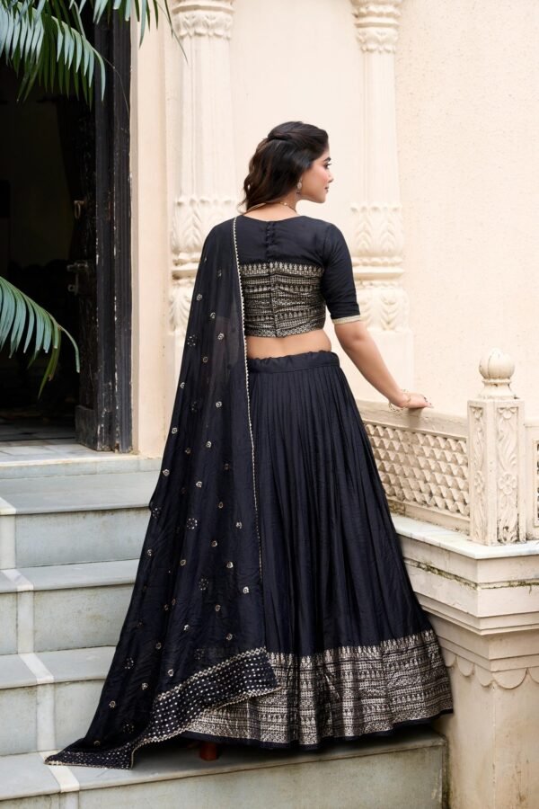 Black Chanderi Silk Lehenga Choli Set