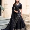 Black Chanderi Silk Lehenga Choli Set