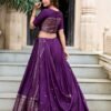Dark Purple Chanderi Silk Lehenga Choli
