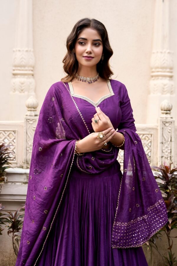 Dark Purple Chanderi Silk Lehenga Choli