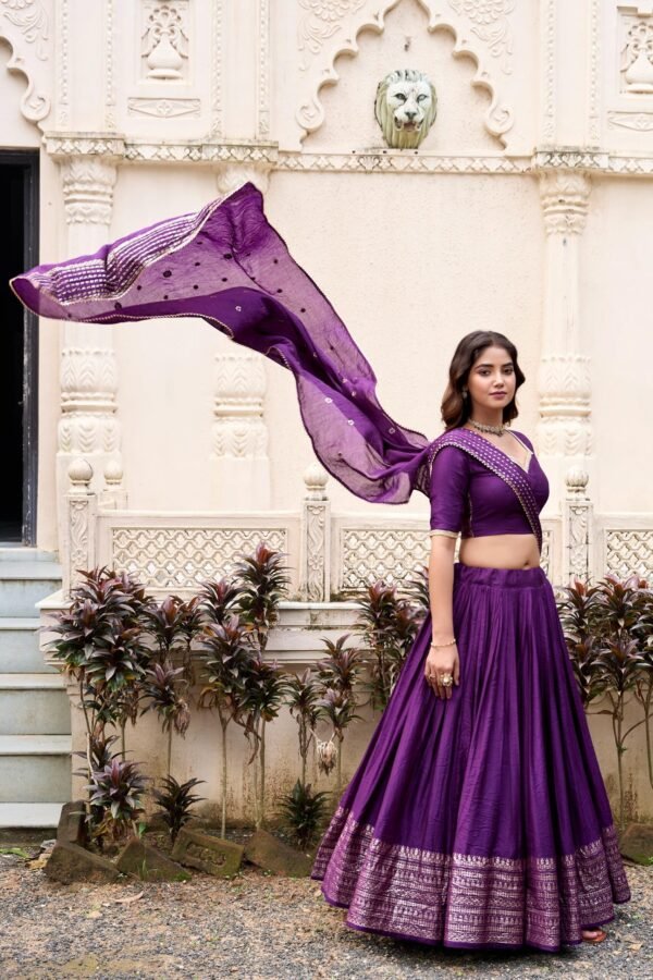 Dark Purple Chanderi Silk Lehenga Choli