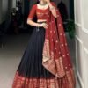 Suratikart Black Pure Chanderi Lehenga Set with Zari Weaving Work Border and Bandhej Print Dupatta
