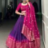 Purple Color Pure Chanderi Lehenga Set with Zari Weaving and Bandhej Print Dupatta