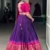 Purple Color Pure Chanderi Lehenga Set with Zari Weaving and Bandhej Print Dupatta