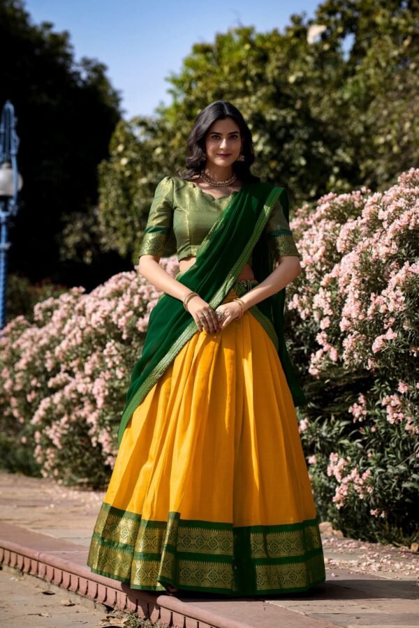 Yellow Color Zari Weaving Work Kanchipuram Haldi Lehenga Choli
