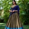 South Style Poly Cotton Half Chikoo Color Saree Set with Elegant Georgette Dupatta