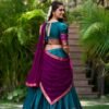 Teal Color South Style Poly Cotton Half Saree Set