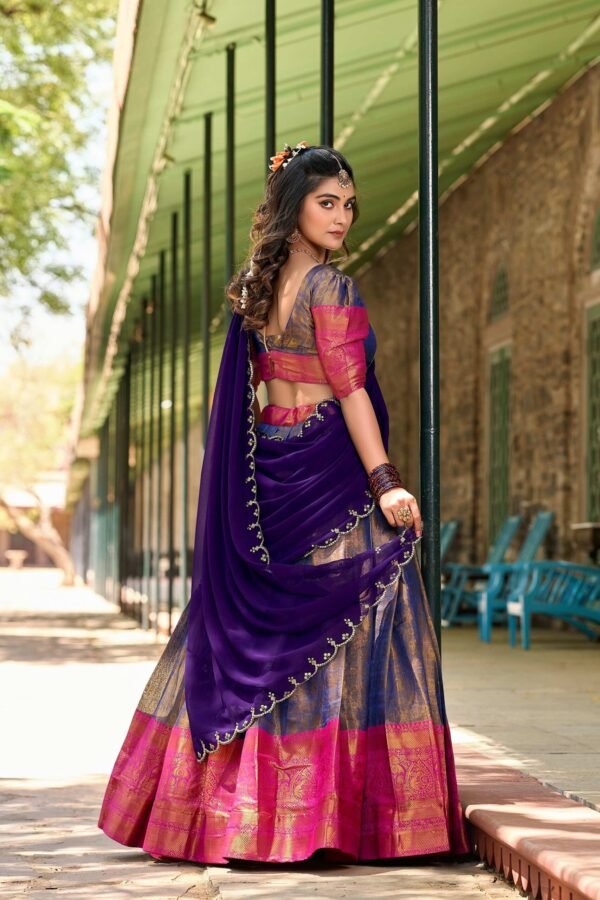 Luxurious Blue Zari South Indian Kanjivaram Lehenga Choli