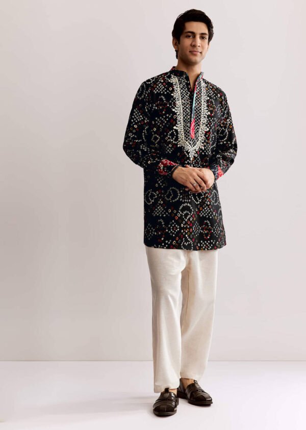 Black Silk Kurta Set with Bandhani Print