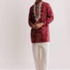 Red Silk Kurta Set With Bandhani Print