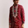 Red Silk Kurta Set With Bandhani Print