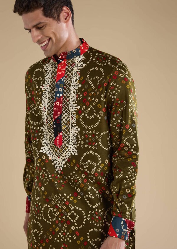 Green Silk Resham Embroidered Mens Kurta Set