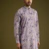 Purple Zipper Kurta Set in Russian Silk with Floral Print