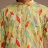 Lime Green Silk Leaf Printed Kurta Set