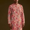 Pink Silk Leaf Printed Kurta Set