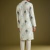 White Linen Zipper Kurta Set With Abstract Leaf Motifs
