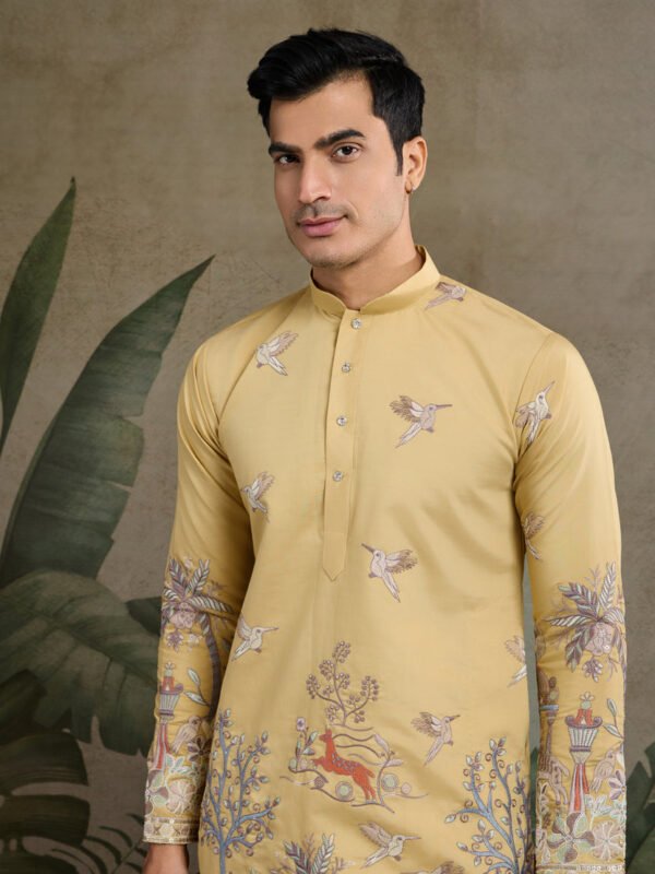 Yellow Viscose Silk Mens kurta for haldi ceremony