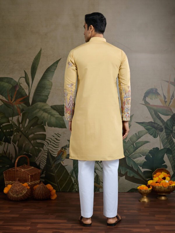 Yellow Viscose Silk Mens kurta for haldi ceremony