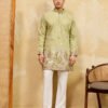 Light Green Festive Wear Embroidered Kurta Set For Mens