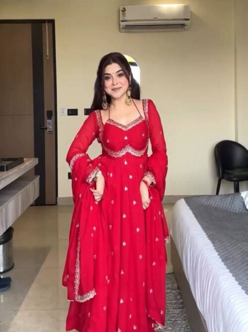 Red Color Apsara Suit Set with Sequence Work