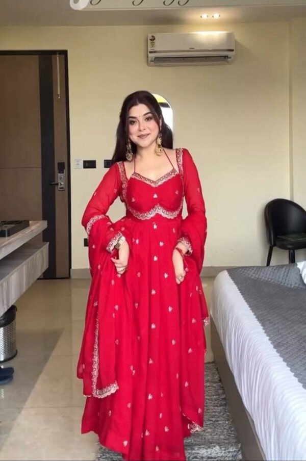 Red Color Apsara Suit Set with Sequence Work