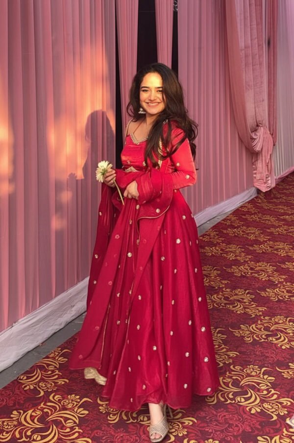 RED COLOR FENDY SILK ANARKALI SUIT