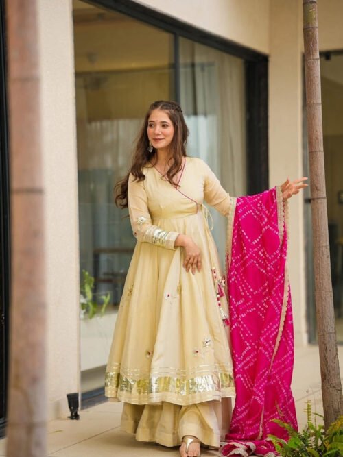 Handmade Anarkali Plazzo Set with Bandhani Dupatta