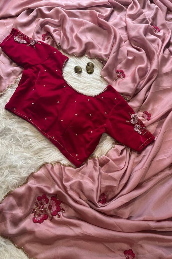 Pastel Pink Color Rangoli Silk Saree with Velvet Blouse