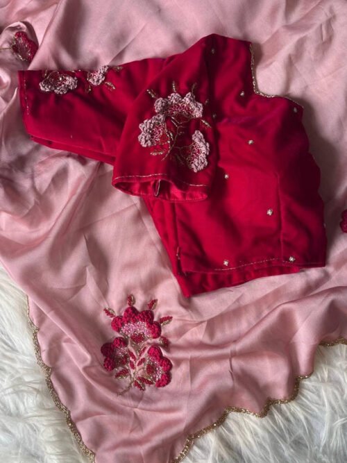 Pastel Pink Color Rangoli Silk Saree with Velvet Blouse